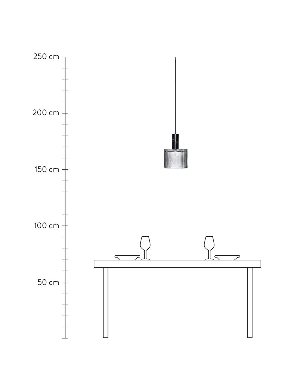 Závěsné svítidlo s žebrovaným povrchem Revolve, Transparentní, černá, mramorová, Ø 25 cm, V 30 cm
