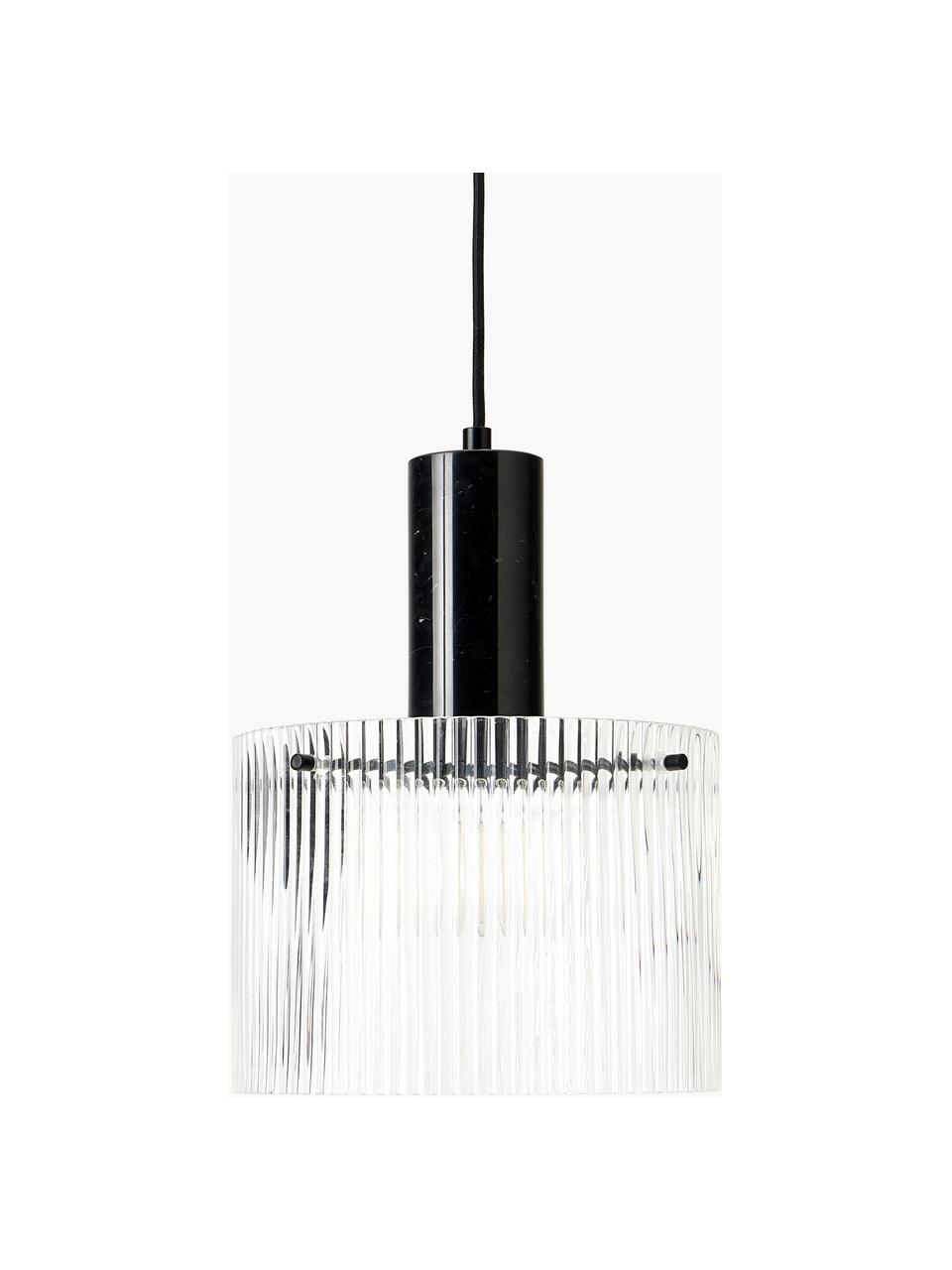 Hanglamp Revolve met geribbeld oppervlak, Lampenkap: glas, Fitting: marmer, Transparant, zwart, gemarmerd, Ø 25 x H 30 cm