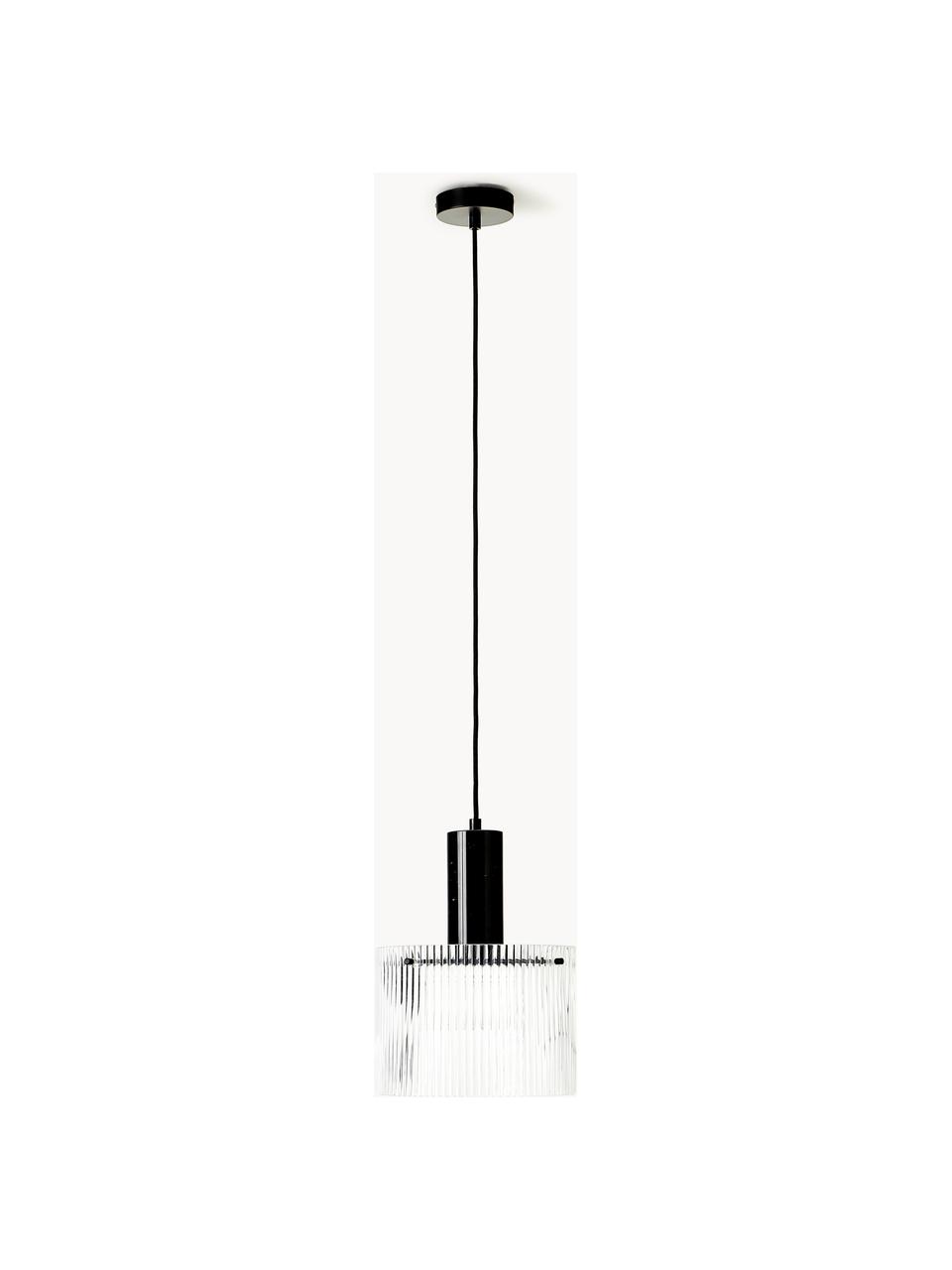 Hanglamp Revolve met geribbeld oppervlak, Lampenkap: glas, Fitting: marmer, Transparant, zwart, gemarmerd, Ø 25 x H 30 cm