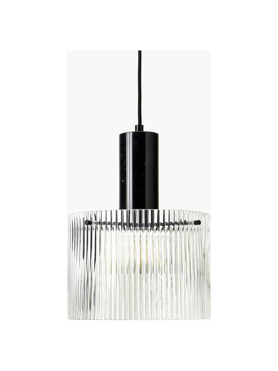 Lampa wisząca z ryflowaną powierzchnią Revolve, Transparentny, czarny, marmurowy, Ø 25 x W 30 cm