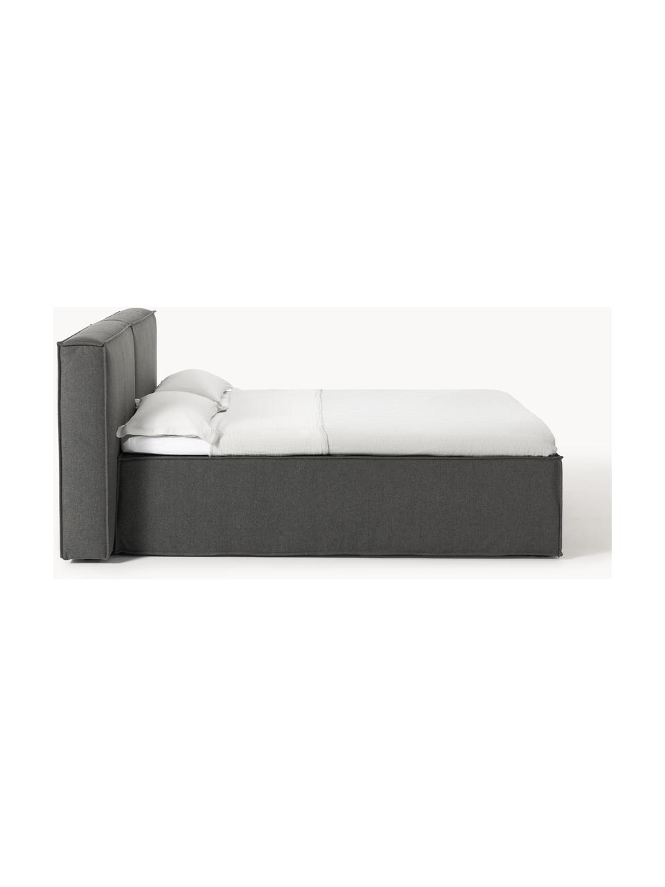 Boxspringbett Lennon, Bezug: 100 % Polyester Der strap, Matratze: 7-Zonen-Taschenfederkern, Füße: Massives Birkenholz Diese, Webstoff Anthrazit, B 140 x L 200 cm, Härtegrad H2