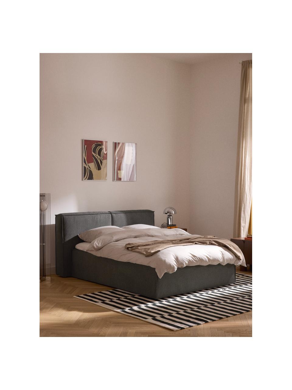 Boxspringbett Lennon, Bezug: 100 % Polyester Der strap, Matratze: 7-Zonen-Taschenfederkern, Füße: Massives Birkenholz Diese, Webstoff Anthrazit, B 140 x L 200 cm, Härtegrad H2