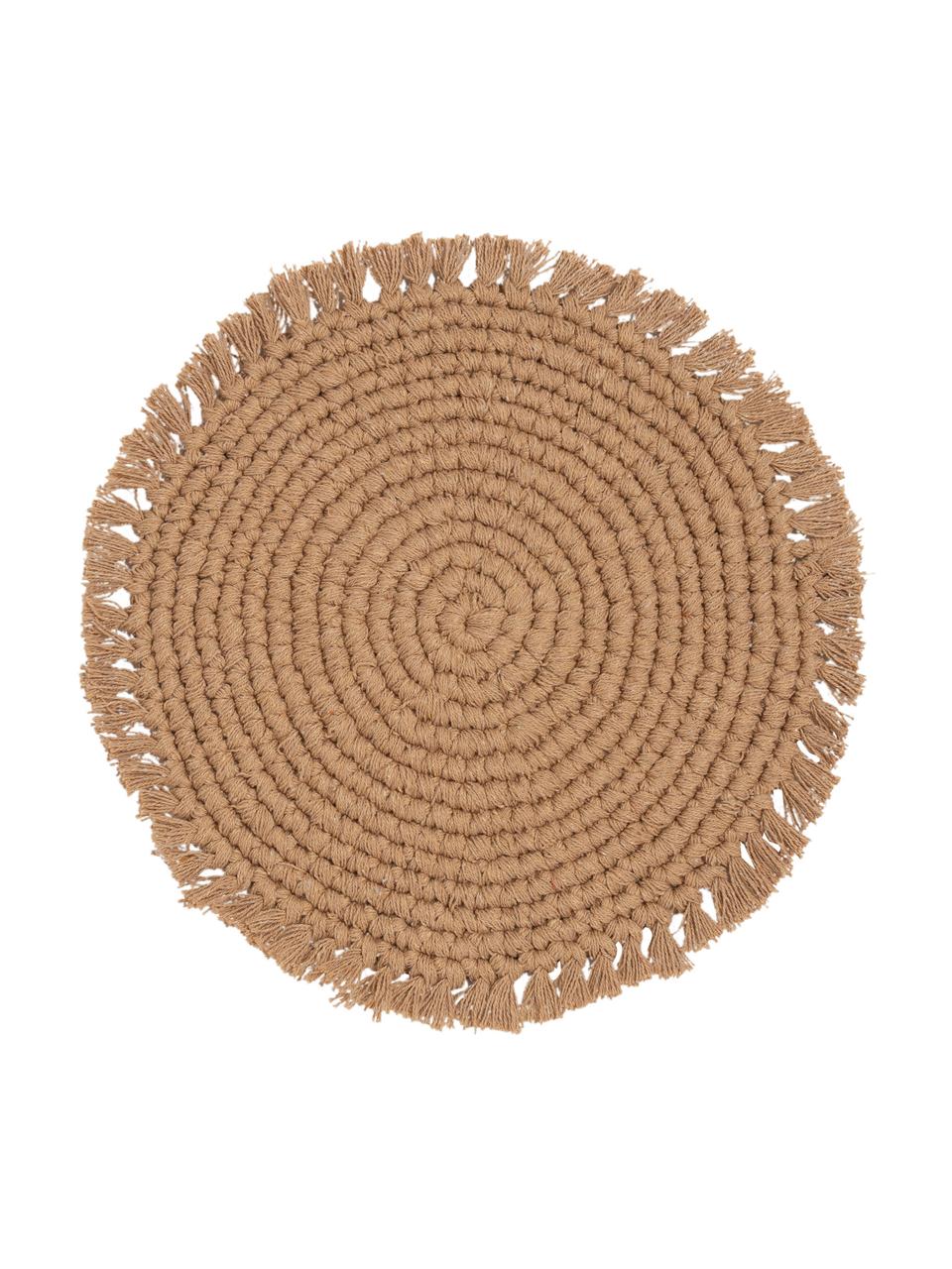 Tovaglietta americana rotonda in cotone con frange Vera, 100% cotone, Beige, Ø 38 cm