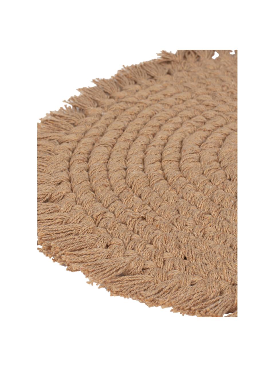 Ronde placemat Vera met franjes, 100% katoen, Beige, Ø 38 cm