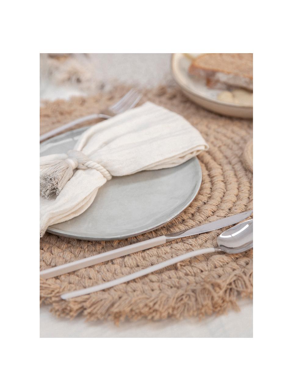 Ronde placemat Vera met franjes, 100% katoen, Beige, Ø 38 cm