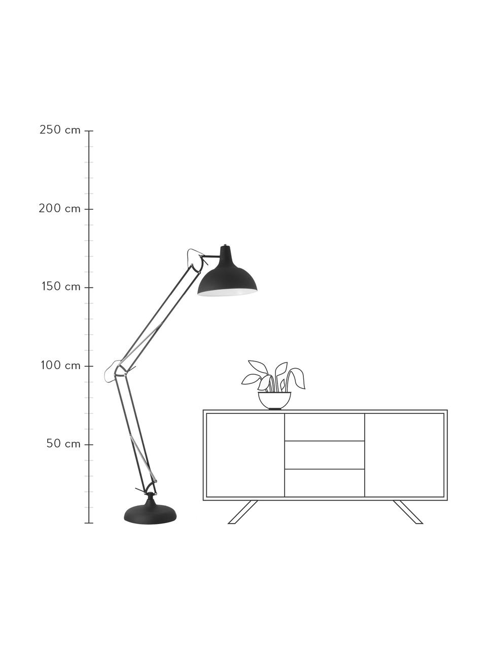 Große Leselampe Job in Schwarz, Lampenschirm: Metall, pulverbeschichtet, Lampenfuß: Metall, pulverbeschichtet, Schwarz, Ø 38 x H 180 cm