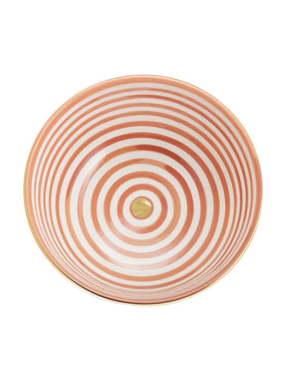 Insalatiera fatta a mano stile marocchino con bordo oro Couleur, Ø 25 cm, Ceramica, Arancione, crema, oro, Ø 25 x Alt. 12 cm