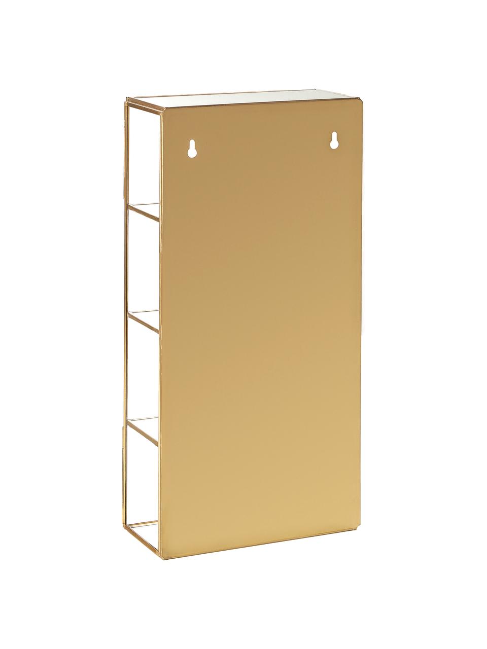 Metall-Wandregal Ada in Gold mit Glasablageflächen und Glastür, Rahmen: Metall, vermessingt, Goldfarben, B 20 x H 40 cm