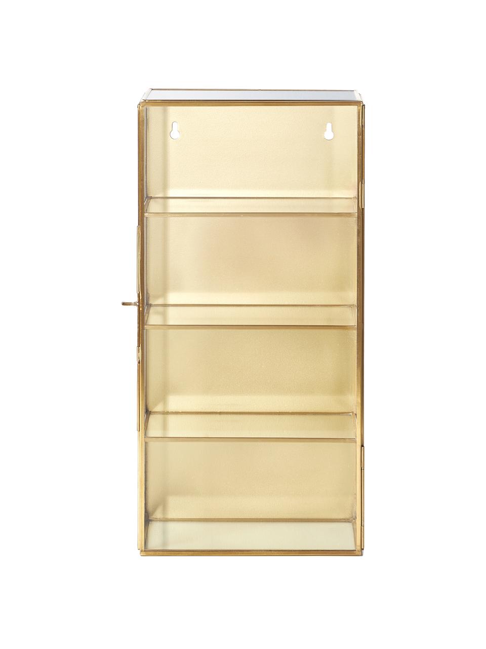Metall-Wandregal Ada in Gold mit Glasablageflächen und Glastür, Rahmen: Metall, vermessingt, Goldfarben, B 20 x H 40 cm