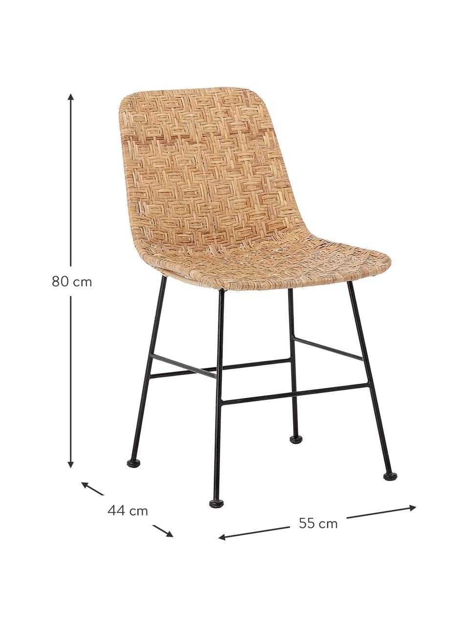 Rattan-Stuhl Kitty in Beige, Sitzfläche: Rattan, Beine: Metall, beschichtet, Beige, B 55 x T 44 cm