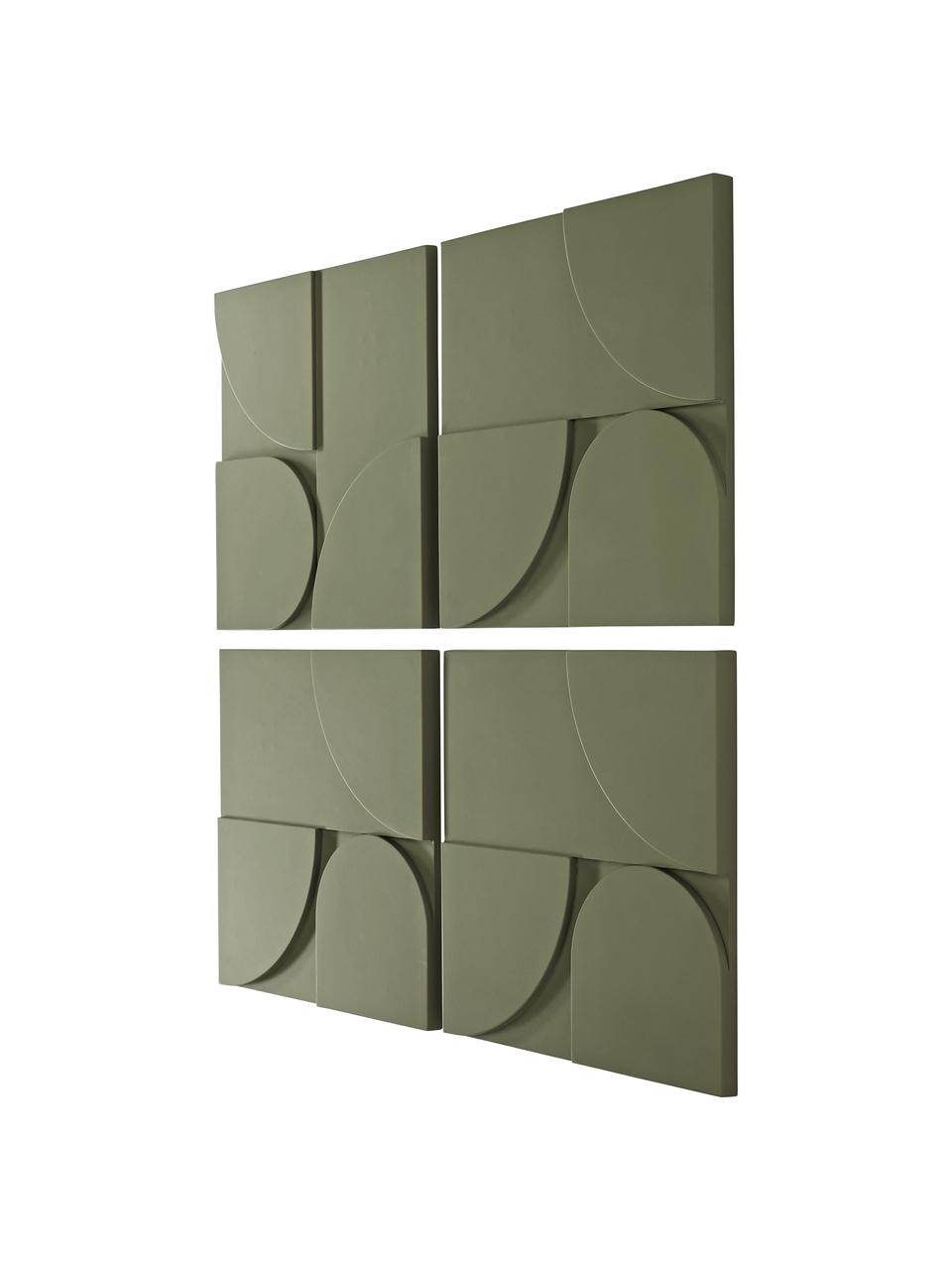 Súprava nástenných dekorácii z dreva Massimo, 4 diely, Drevovláknitá doska strednej hustoty (MDF), Zelená, Š 80 x V 80 cm