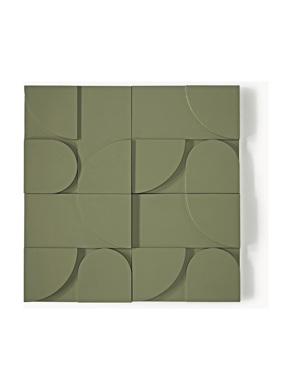 Set 4 decorazioni da parete in legno Massimo, Pannello di fibra a media densità (MDF), Verde oliva, Larg. 80 x Alt. 80 cm