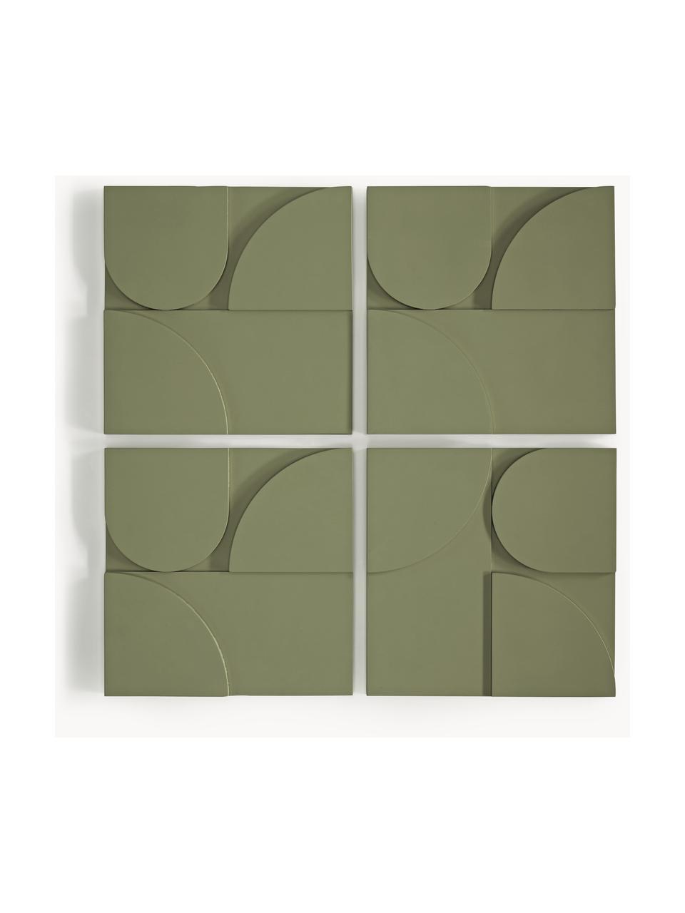 Wandobjekt-Set Massimo aus Holz, 4er-Set, Mitteldichte Holzfaserplatte (MDF), Olivgrün, B 80 x H 80 cm