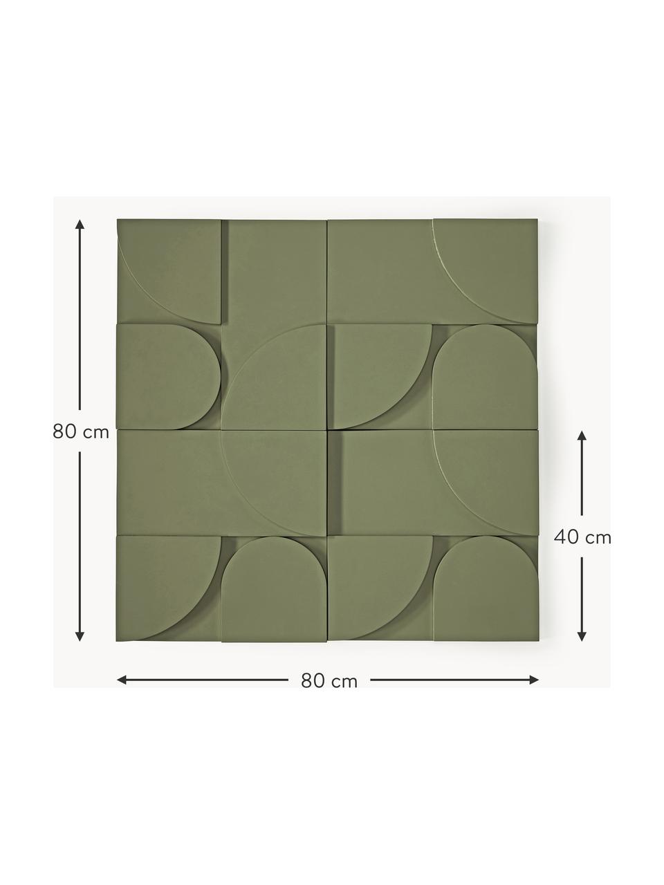 Set 4 decorazioni da parete in legno Massimo, Pannello di fibra a media densità (MDF), Verde oliva, Larg. 80 x Alt. 80 cm