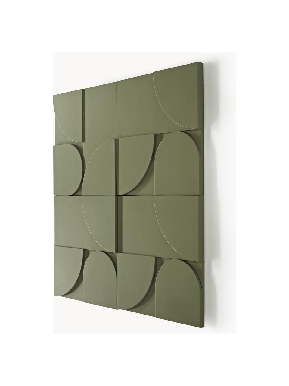Set de decoración de pared de madera Massimo, 4 uds., Tablero de fibras de densidad media (MDF), Verde oliva, An 80 x Al 80 cm