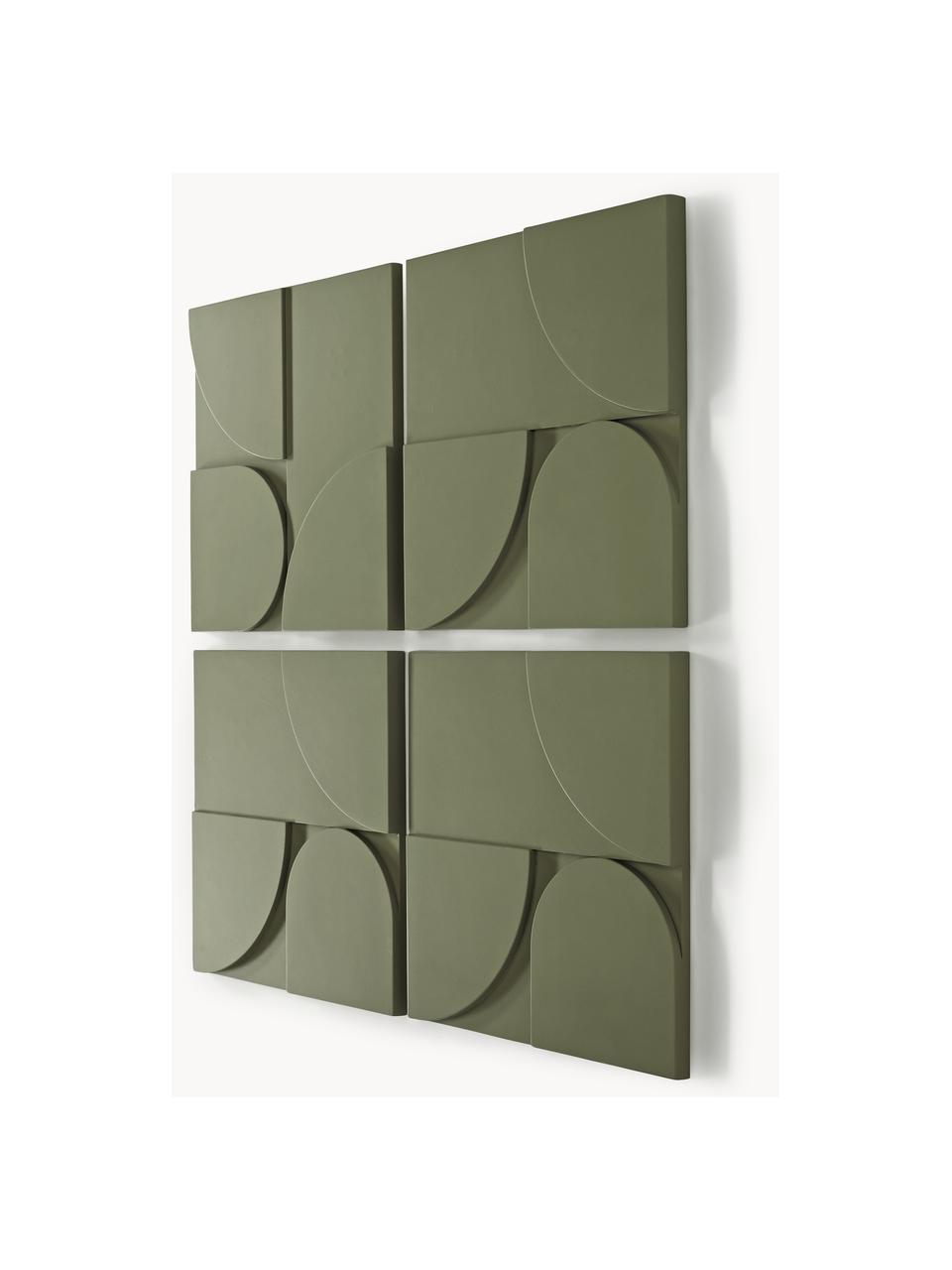 Set 4 decorazioni da parete in legno Massimo, Pannello di fibra a media densità (MDF), Verde oliva, Larg. 80 x Alt. 80 cm