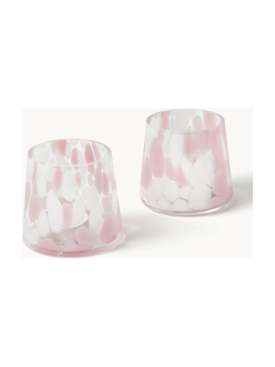 Ręcznie wykonany świecznik na tealighty Sally, 2 szt., Szkło, Transparentny, biały, brudny różowy, Ø 8 x 7 cm