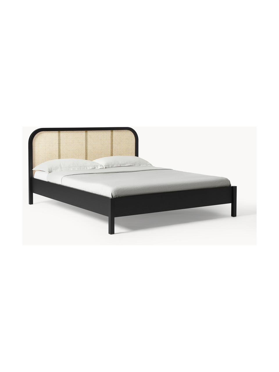 Cama de madera Jones, con cabecero, Estructura: madera contrachapada chap, Negro, An 140 x L 200 cm