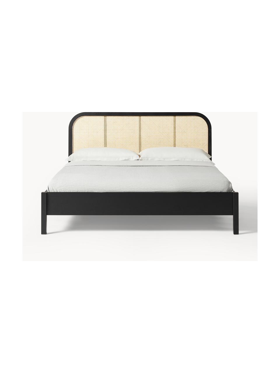 Cama de madera Jones, con cabecero, Estructura: madera contrachapada chap, Negro, An 140 x L 200 cm