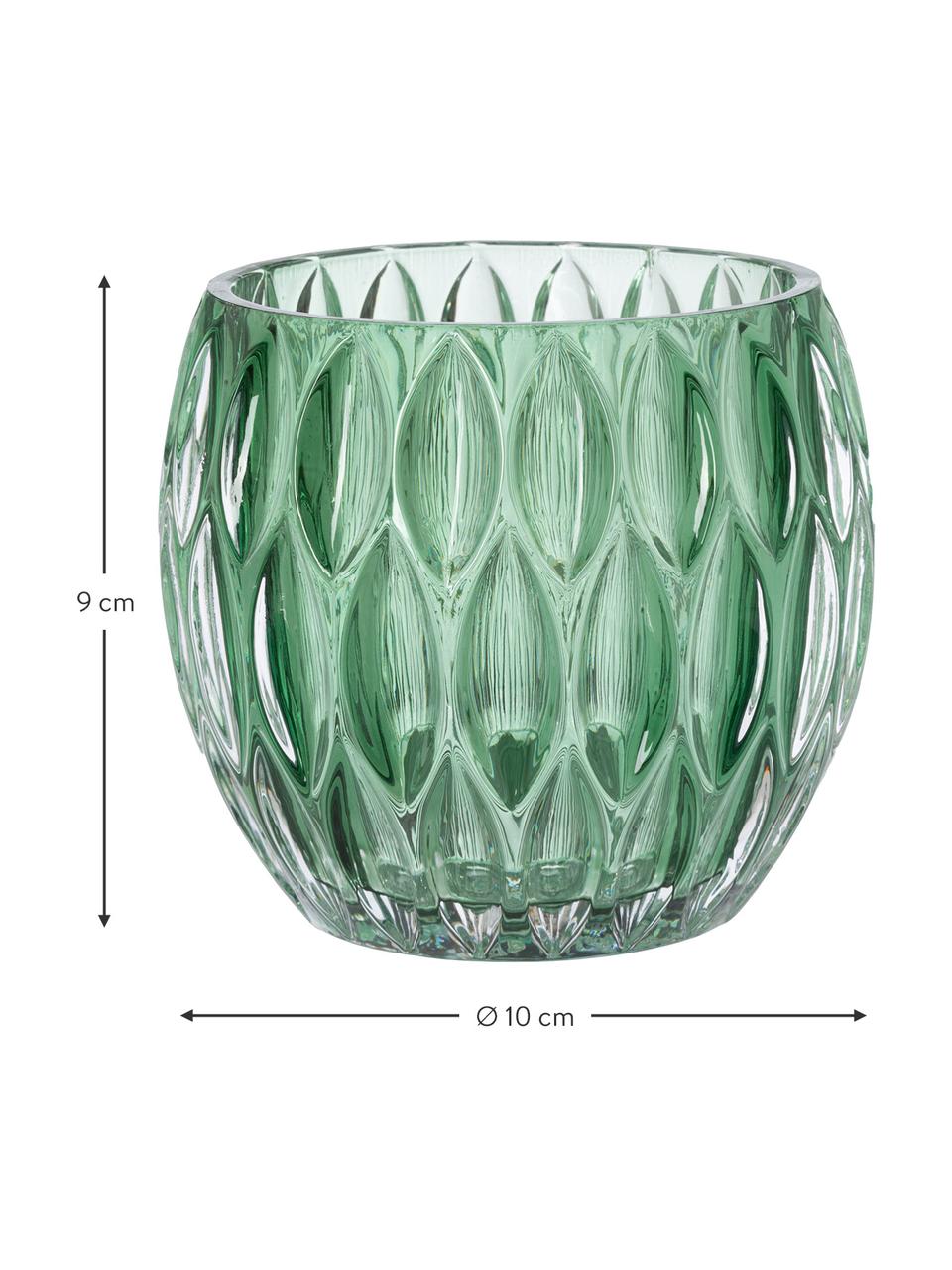 Teelichthalter-Set Aliza in Grün, 3-tlg., Glas, Grüntöne, Transparent, Je Ø 10 x H 9 cm