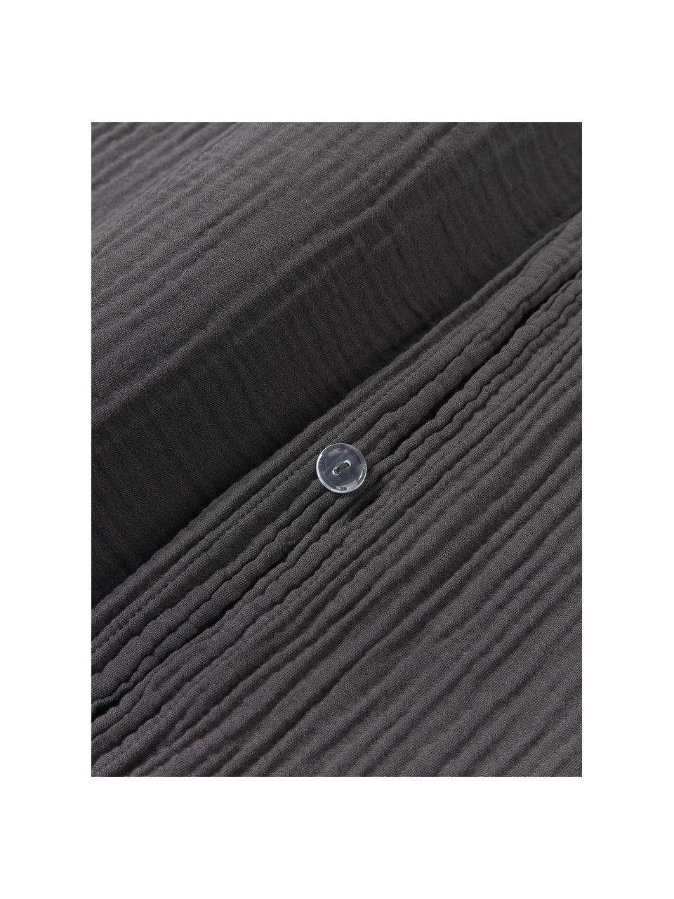 Funda nórdica de muselina Odile, Gris oscuro, Cama 90 cm (155 x 220 cm)