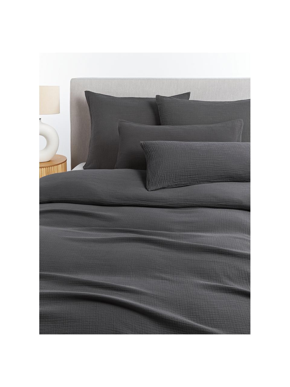 Funda nórdica de muselina Odile, Gris oscuro, Cama 90 cm (155 x 220 cm)