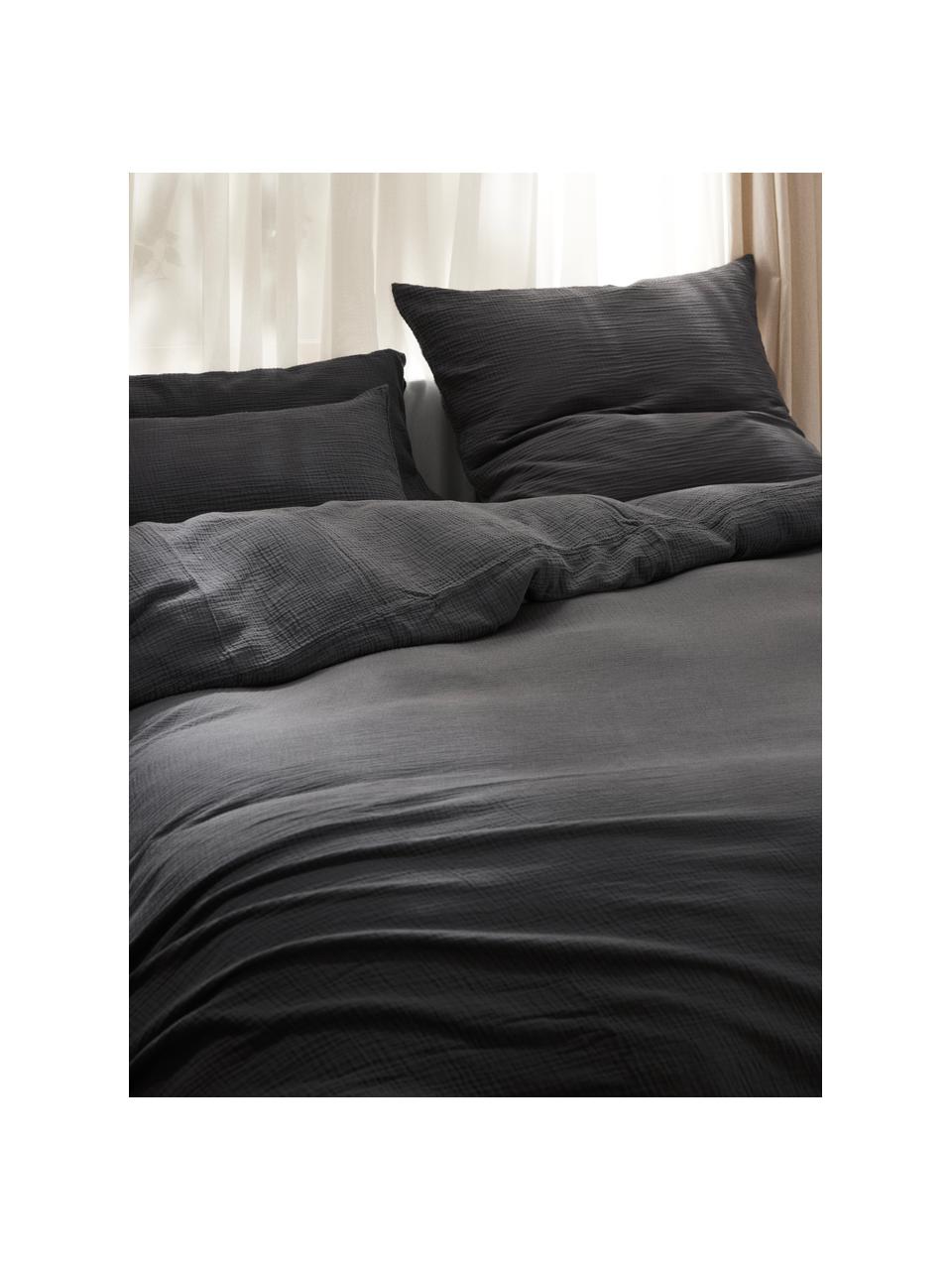 Funda nórdica de muselina Odile, Gris oscuro, Cama 90 cm (155 x 220 cm)