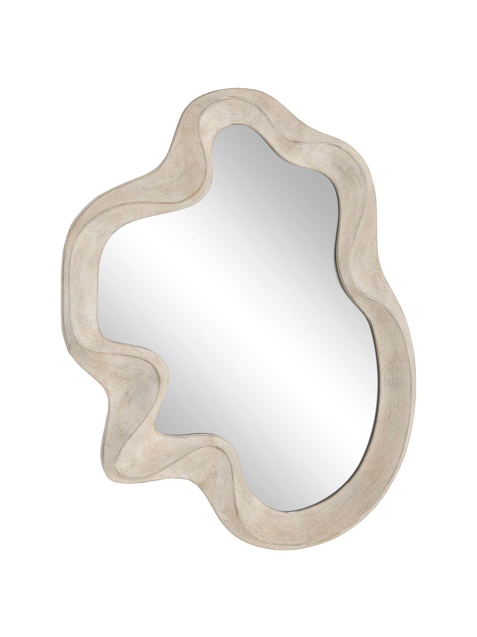 Kleiner Wandspiegel Iro in organischer Form, Spiegelfläche: Spiegelglas, Rahmen: Mitteldichte Holzfaserpla, Rückseite: Mitteldichte Holzfaserpla, Beige, B 46 x H 59 x T 3 cm