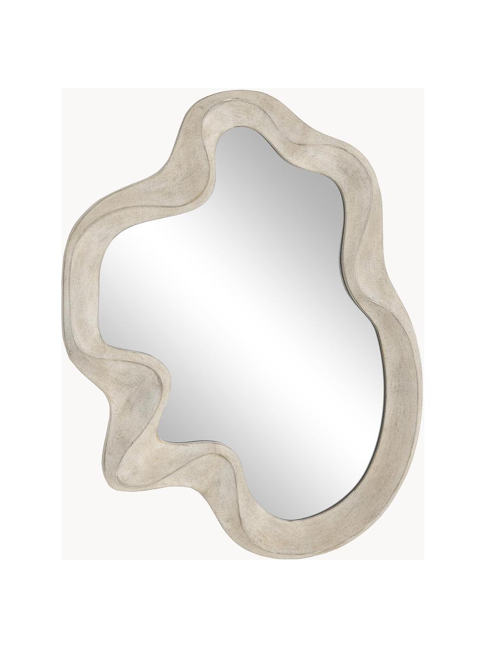 Kleiner Wandspiegel Iro in organischer Form, Spiegelfläche: Spiegelglas, Rahmen: Mitteldichte Holzfaserpla, Rückseite: Mitteldichte Holzfaserpla, Beige, B 46 x H 59 x T 3 cm