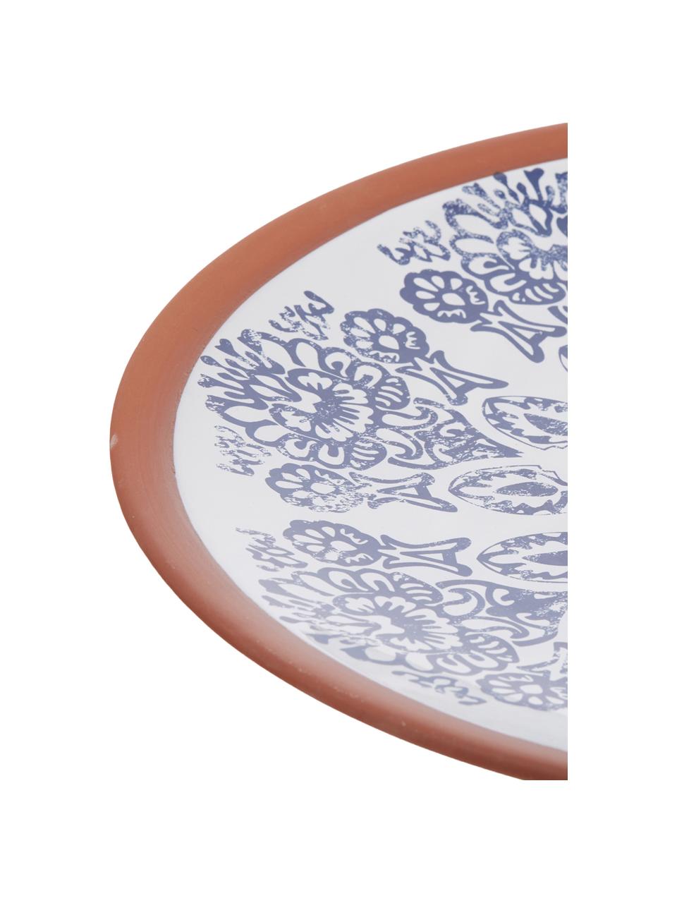 Handgemaakte serveerplateau Tapas, Ø 37 cm, Terracotta, Blauw, wit, bruin, Ø 37 x H 6 cm