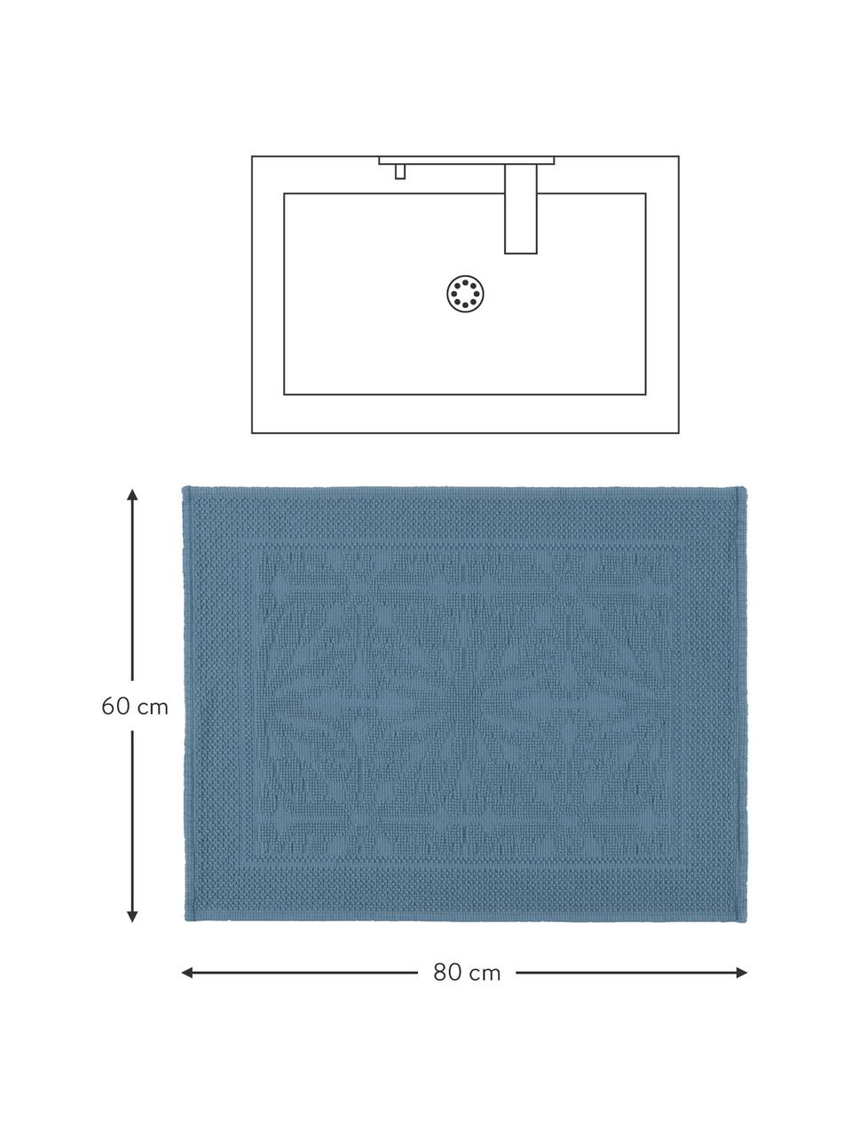 Baumwoll-Badvorleger Hammam mit Hoch-Tief-Muster, 100% Baumwolle, schwere Qualität, 1700 g/m², Blau, B 60 x L 80 cm