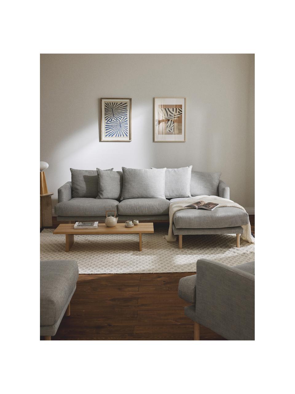 Canapé d'angle 3 places Adrian, Tissu gris clair, larg. 255 x prof. 182 cm, méridienne à droite