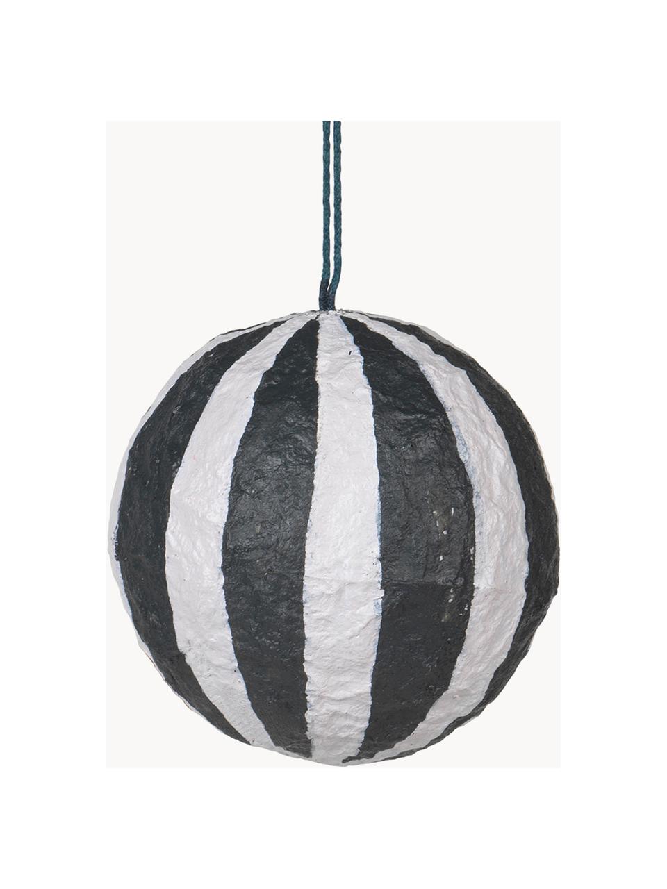 Boules de Noël Sphere, Ø 8 cm, 3 pièces, Pâte de coton, Blanc, noir, Ø 8 cm