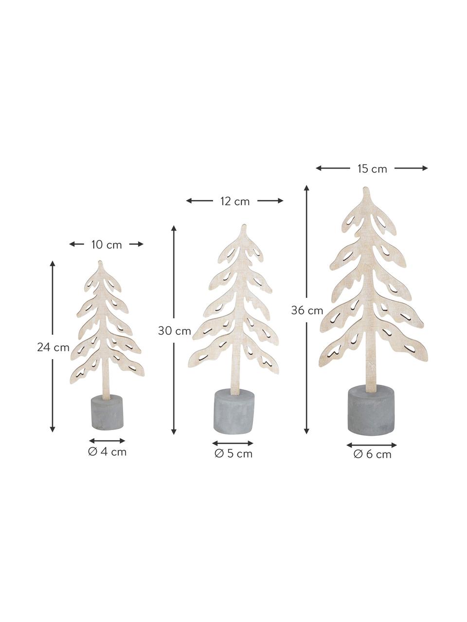 Deko-Bäume-Set Mattern, 3 Stück, Beton, Sperrholz, Grau, Helles Holz, Set mit verschiedenen Grössen