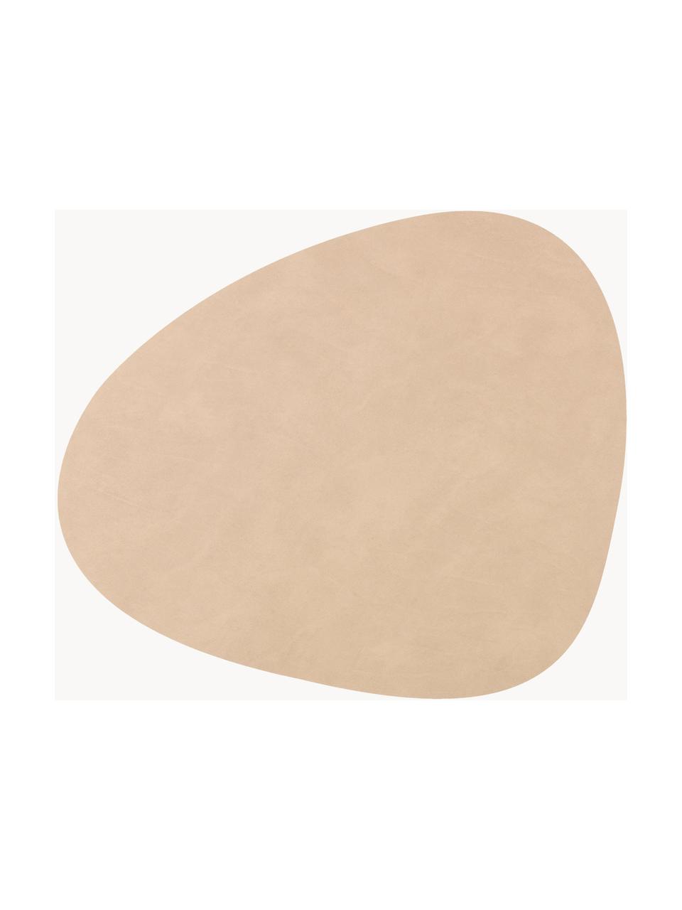 Asymmetrische leren placemats Curve, 4 stuks, Leer, rubber, Lichtbeige, B 44 x L 37 cm