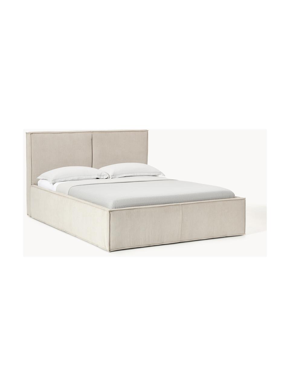 Cama tapizada de pana con espacio de almacenaje Dream, Tapizado: pana (92% poliéster, 8% p, Cuerpo: madera de abeto, aglomera, Patas: madera de abedul Este pro, Pana beige claro, An 140 x L 200 cm