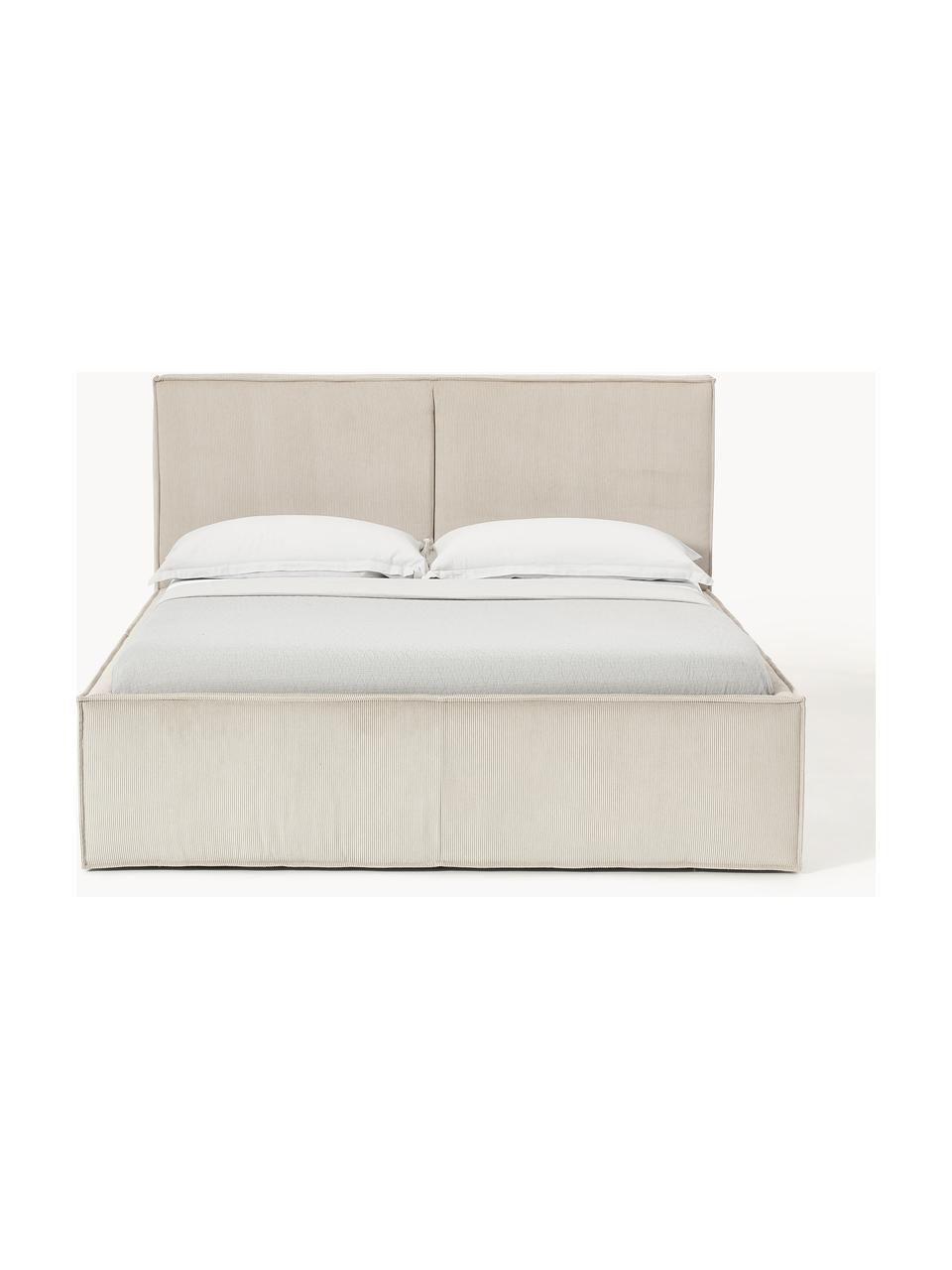 Cama tapizada de pana con espacio de almacenaje Dream, Tapizado: pana (92% poliéster, 8% p, Cuerpo: madera de abeto, aglomera, Patas: madera de abedul Este pro, Pana beige claro, An 140 x L 200 cm