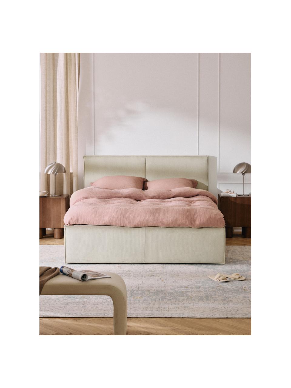 Cord-Polsterbett Dream mit Stauraum, Bezug: Cord (92 % Polyester, 8 %, Korpus: Fichtenholz, Spanplatte, , Füße: Birkenholz Dieses Produkt, Cord Hellbeige, B 140 x L 200 cm