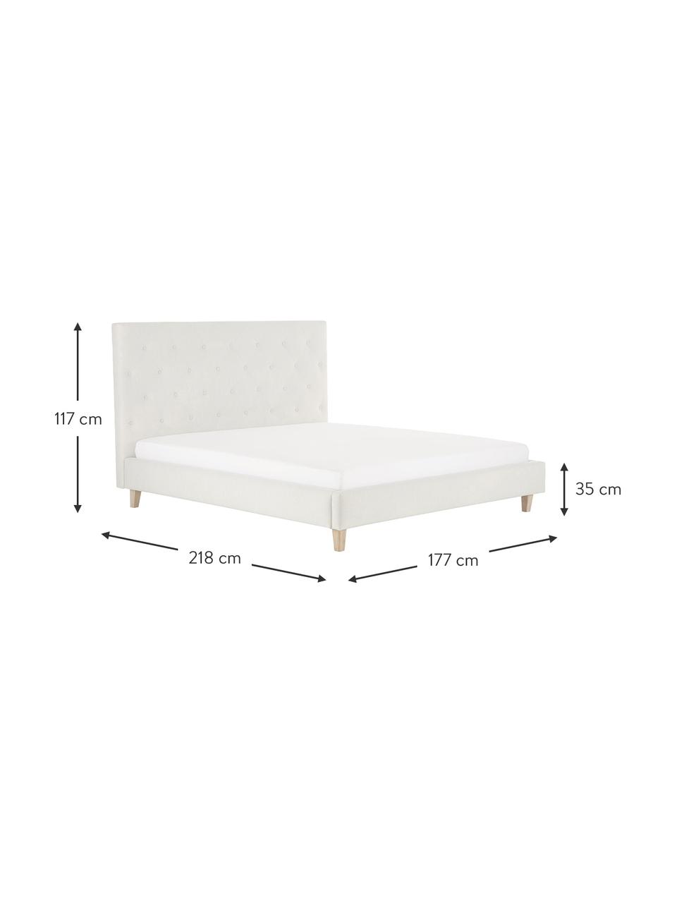 Gestoffeerd bed Serene in beige, Frame: massief grenenhout en pla, Bekleding: polyester (gestructureerd, Poten: massief eikenhout, Geweven stof beige, 160 x 200 cm