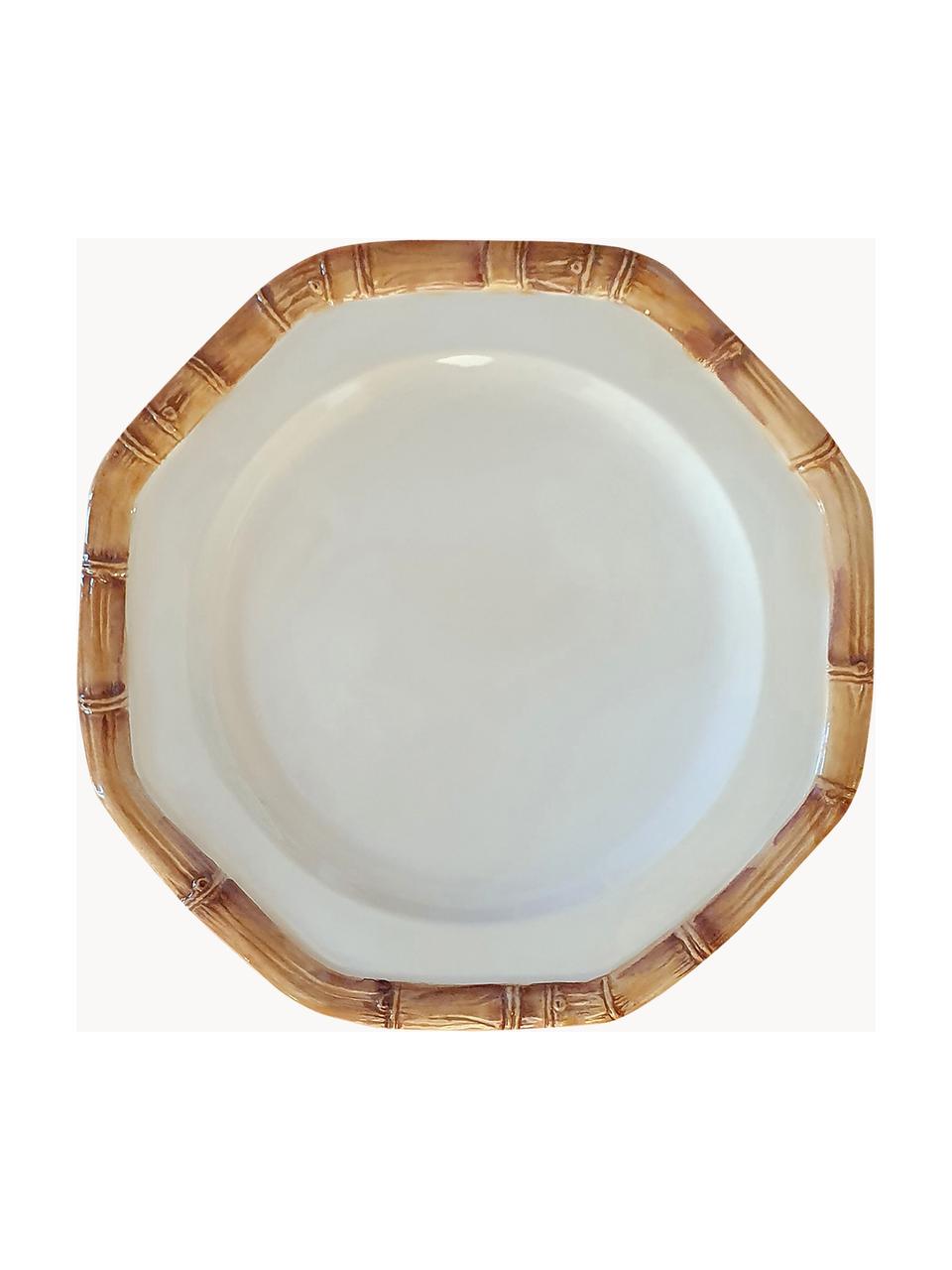 Assiette à déjeuner peinte à la main Bamboo, Céramique, Blanc cassé, beige, Ø 21 cm