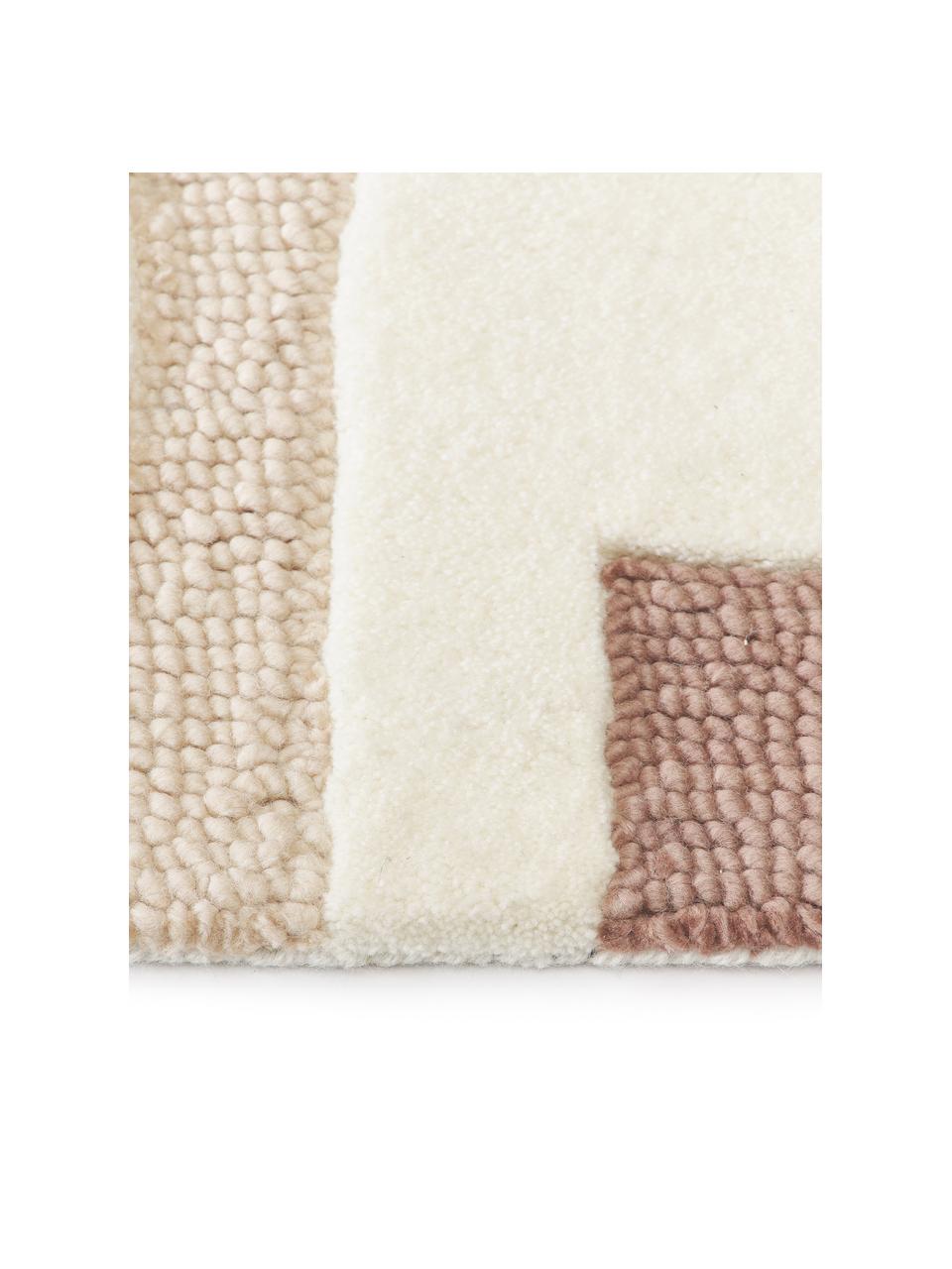 Handgetuft wollen vloerkleed Corin met hoog-laag structuur, Bovenzijde: 100% wol, Onderzijde: 100% katoen Bij wollen vl, Roze,beige,bruin,multicolour, B 80 x L 150 cm (maat XS)