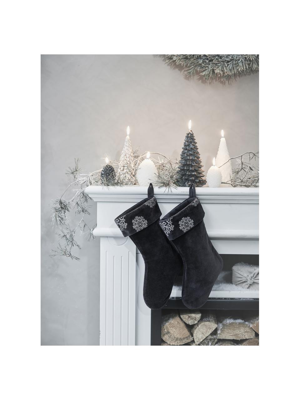 Chaussette de Noël en velours Stassia, Velours (100 % coton), Anthracite, argenté, Ø 23 x haut. 38 cm