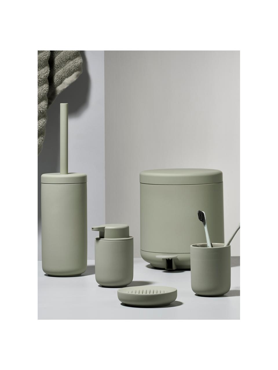 Porte-savon en porcelaine Ume, Céramique recouverte d'une surface Soft-Touch (plastique), Vert olive, Ø 12 x haut. 3 cm