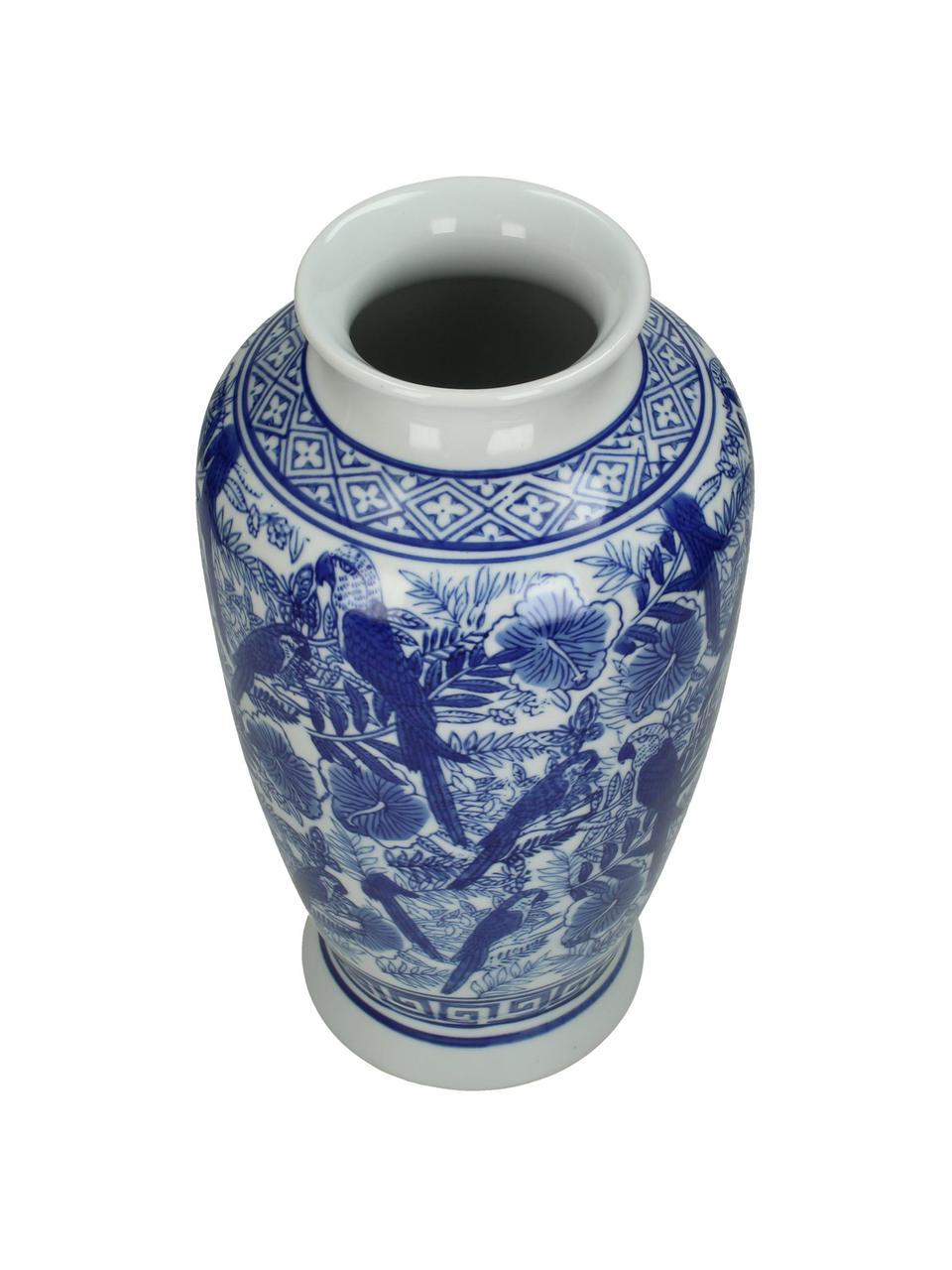 Grosse Vase Tourmaline aus Porzellan, Porzellan, Blau, Weiss, Ø 16 x H 31 cm
