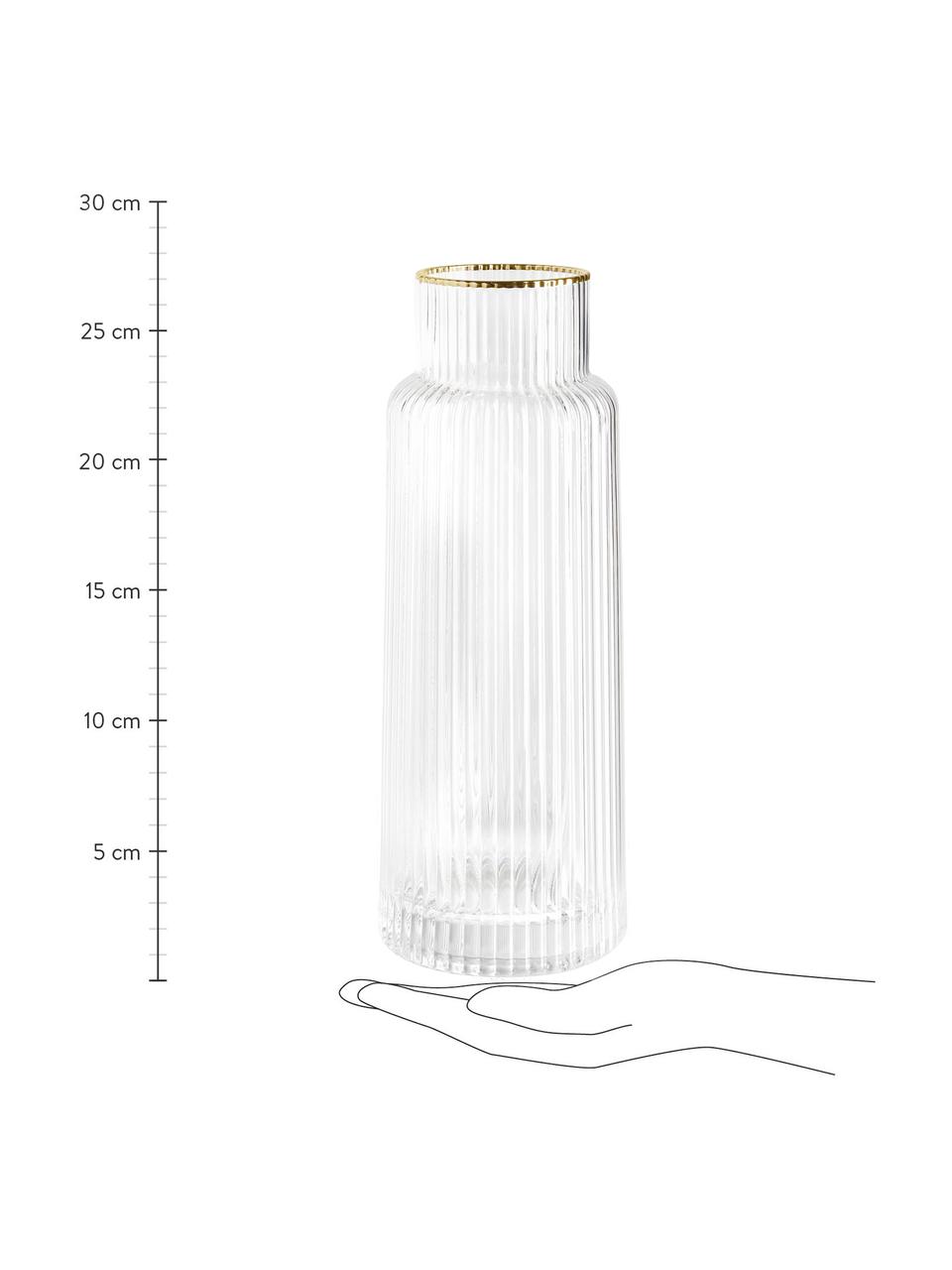 Jarra con relieve Minna, 1,1 L, Vidrio soplado artesanalmente, Transparente con borde dorado, Ø 10 x Al 25 cm, 1.1 L
