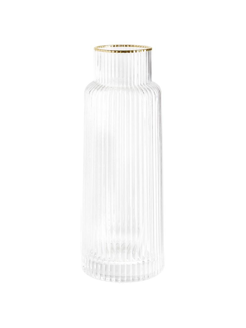 Handgefertigte Wasserkaraffe Minna mit Rillenrelief und Goldrand, 1.1 L, Glas, mundgeblasen, Transparent, Gold, Ø 10 x H 25 cm, 1.1 L