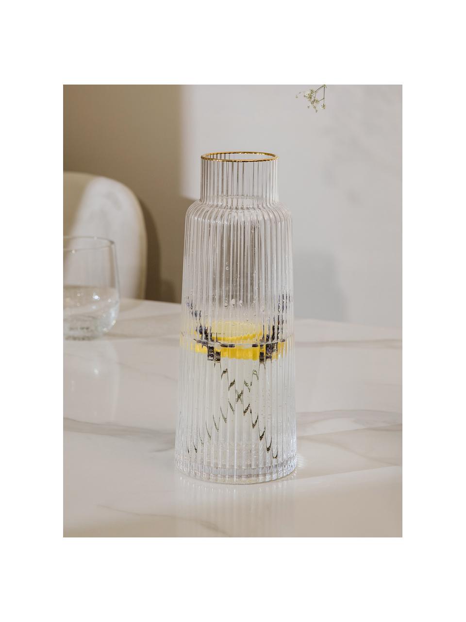 Jarra con relieve Minna, 1,1 L, Vidrio soplado artesanalmente, Transparente con borde dorado, Ø 10 x Al 25 cm, 1.1 L
