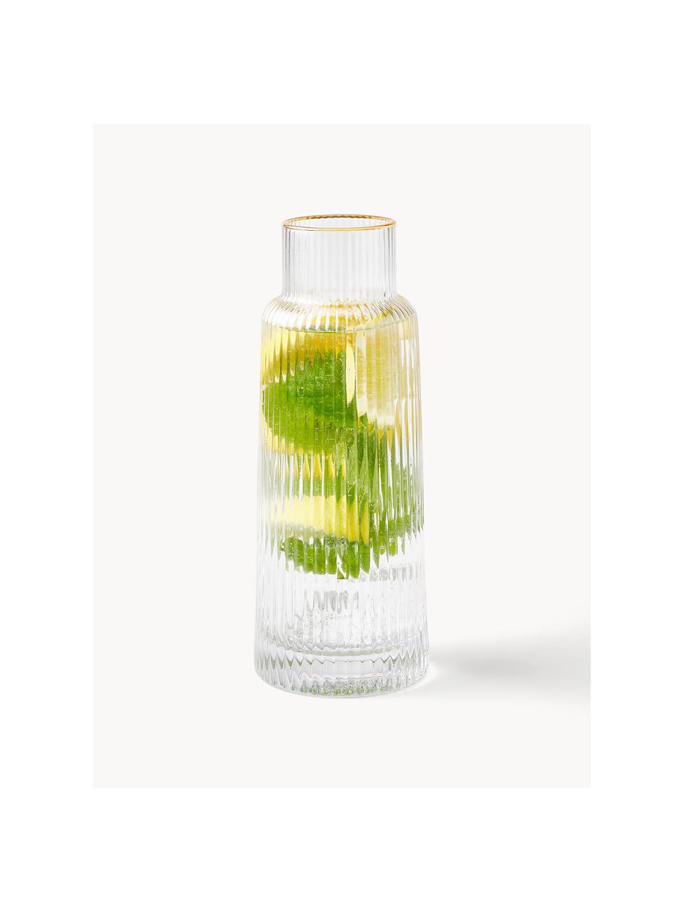 Carafe à eau artisanale avec bord doré Minna, Verre, soufflé bouche, Transparent avec bord doré, 1,1 L