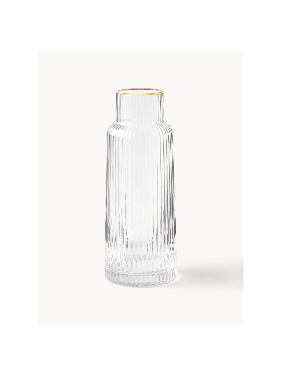 Wasserkaraffe Minna mit Rillenrelief und Goldrand, 1.1 L, Glas, mundgeblasen, Transparent mit Goldrand, 1.1 L