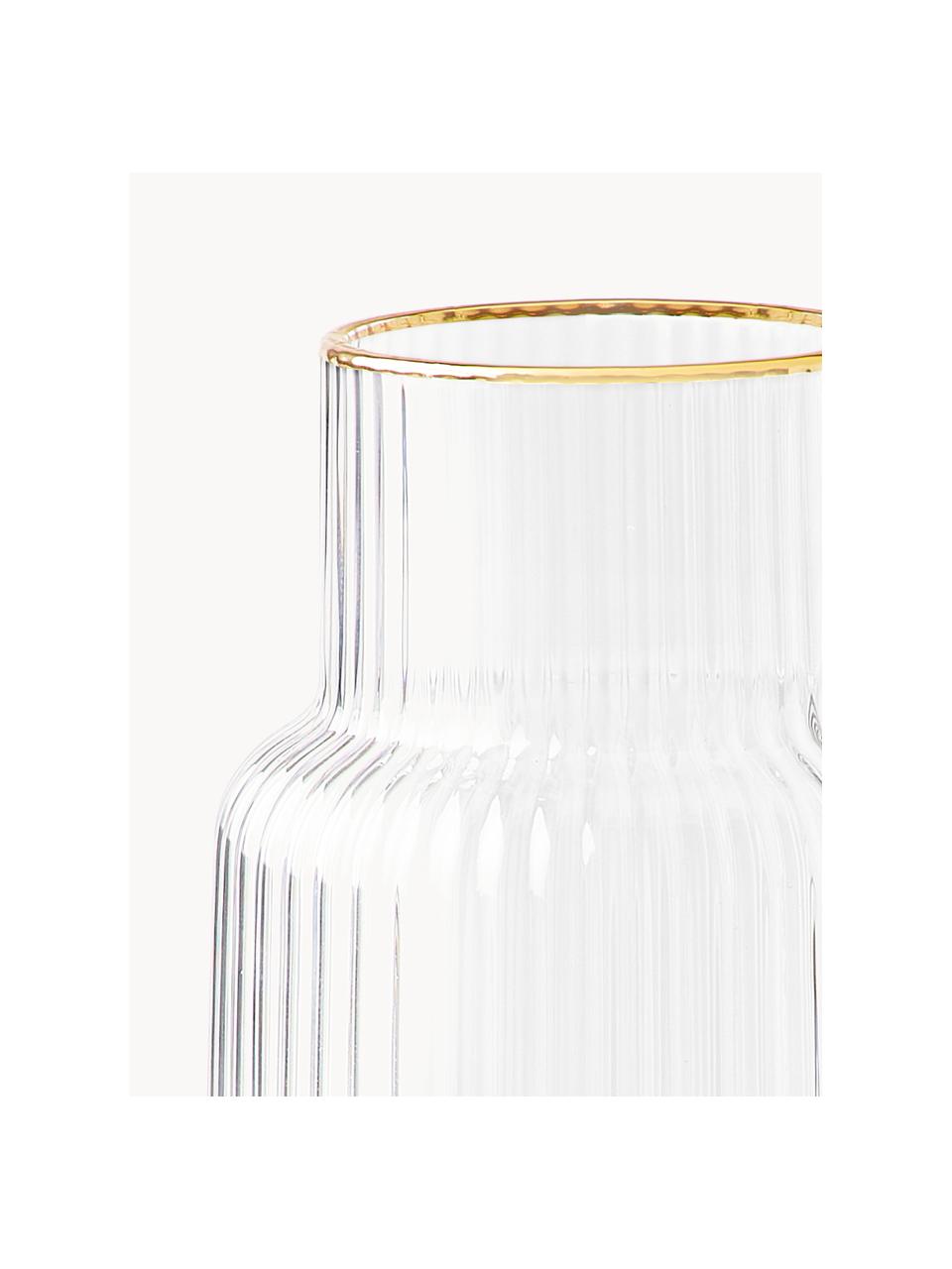 Carafe à eau artisanale avec bord doré Minna, Verre, soufflé bouche, Transparent avec bord doré, 1,1 L